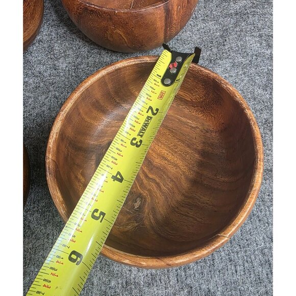 Vintage Monkey Pod Wood Bowls Set of 4 5-5.5″ Handcrafted Philippines Rustic MCM - Picture 3 of 8